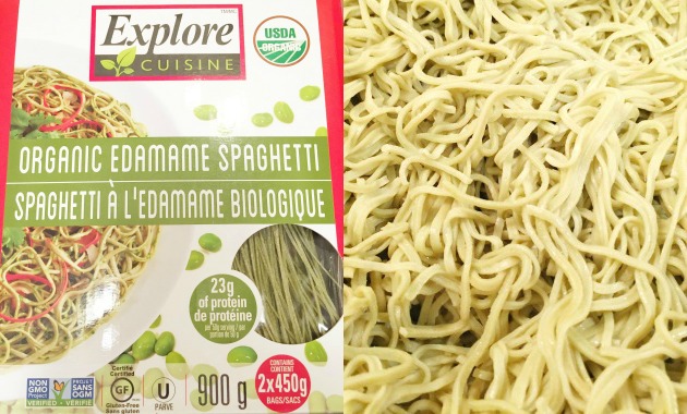Edamame Spaghetti Noodles - boxed and cooked