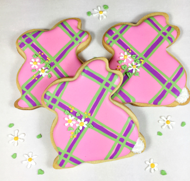 Pink plaid Easter bunny cookies