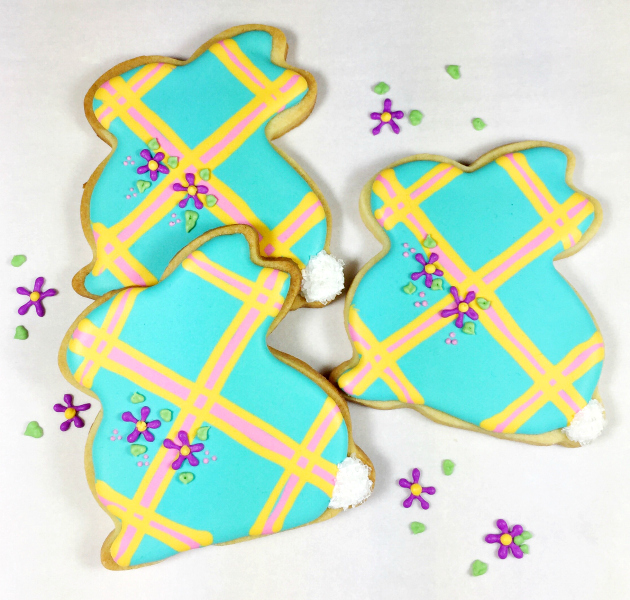 Turquoise plaid Easter bunny cookies