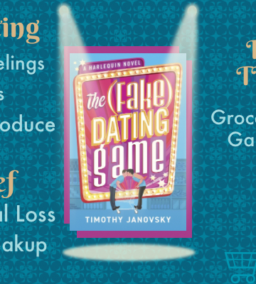 The (Fake) Dating Game by Timothy Janovsky review, MM Romance, MM RomCom, Reality TV, Fake Dating, Catching Feelings, Light Dom/sub, Grocery-themed game show, Grief, parental loss, new breakup, set in LA, set in NYC